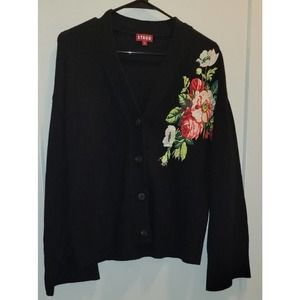 STAUD Rook Floral Embroidered Cardigan in Black Size S